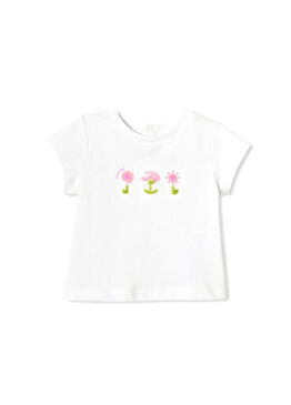 Baskılı Beyaz Pamuklu Kısa Kollu Kız Bebek T-Shirt