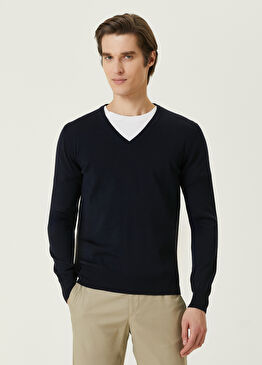 Lacivert V Yaka Yün Kazak