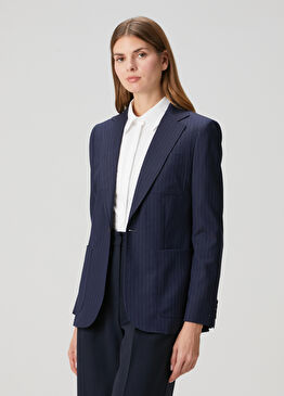 Lacivert Çizgili Yün Blazer