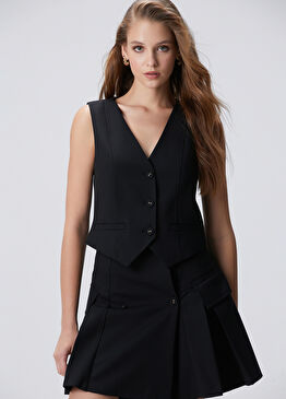 Siyah Yün Karışımlı Yelek