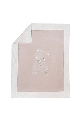 Krem Pamuklu Kabartmalı Şönil Puset Boyu Çıkarılabilir Bebek Çocuk Battaniyesi