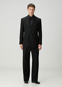 Siyah Çift Pilili Yün Pantolon