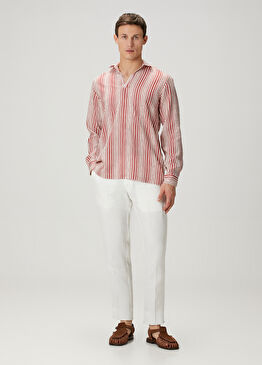 Tailored Fit Griffon Kırık Beyaz Keten Pantolon