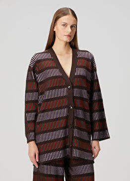 Kahverengi Jakarlı Yün Triko Hırka