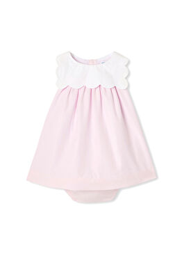 Pembe Poplin Yaka Detaylı Kolsuz Kız Bebek Elbise