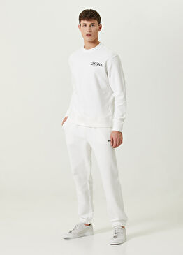 Beyaz Logo Baskılı Jogger Eşofman Altı