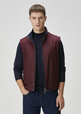 Bordo Mavi Çift Taraflı Yün Yelek