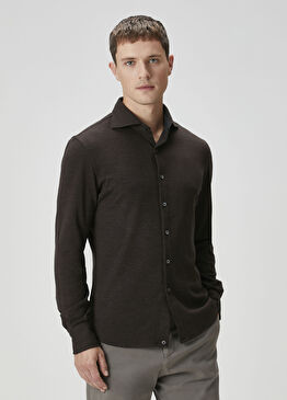 Kahverengi Yün Triko Gömlek