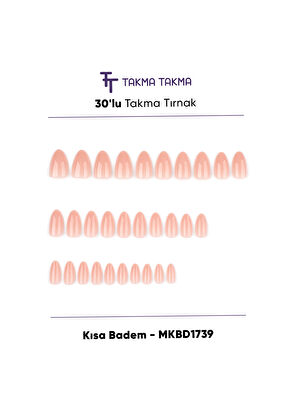 Takma Takma Ten Rengi Kısa Badem 30'lu Protez Takma Tırnak MKBD1739  - 3