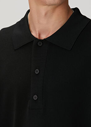 Siyah Polo Yaka Kısa Kollu Oversized Triko - Görsel 7