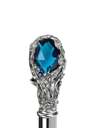 Pasotti Black Luxury Umbrella with Blue Stone Handle - 7