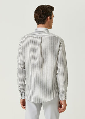 Beymen Club Comfort Fit Grey Striped Linen Shirt - 5