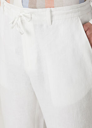 Beymen Club Beyaz Beli Kordonlu Keten Pantolon - 5