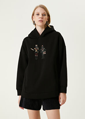 Beymen Club Siyah Kapüşonlu İşlemeli Sweatshirt - 4