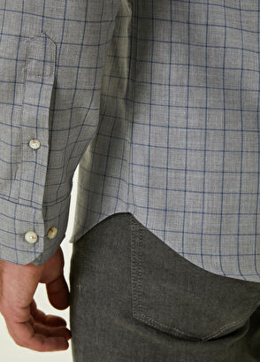 Beymen Club Slim Fit Gri Mavi Kontrast Çizgili Ekoseli Gömlek - 6