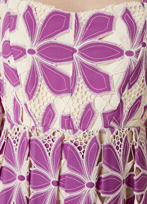 Beymen Club Purple Cream Embroidered Midi Dress - 5