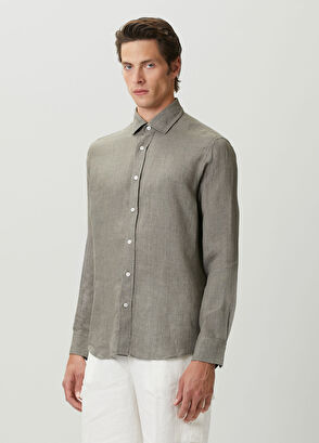 Beymen Club Comfort Fit Italian Collar Delave Linen Shirt - 5