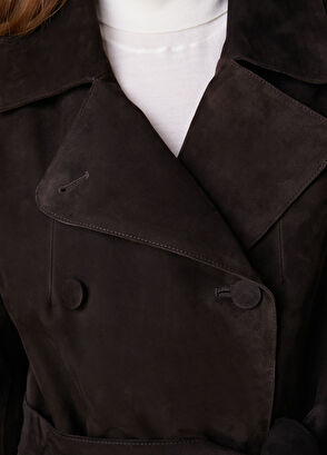 Beymen Club Dark Brown Suede Trench Coat - 8