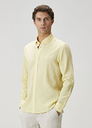 Beymen Club Comfort Fit Sarı Keten Gömlek - 3