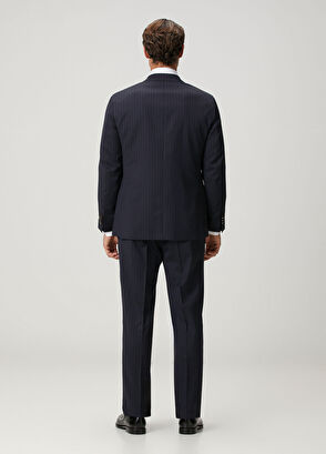 Drop 4 Lacivert Çizgi Desenli Yün Takım Elbise - Görsel 7