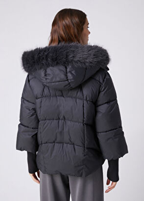 Beymen Club Koyu Gri Kapüşonlu Puffer Mont - 7