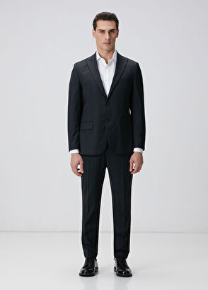 Network Siyah Çizgi Desenli Yün Karışımlı Takım Elbise - 3