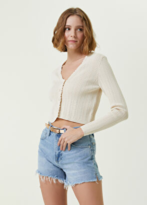 Beymen Club Krem V Yaka Ajurlu Crop Hırka - 4