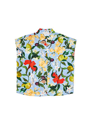 Beymen Collection Mavi Çiçekli Kısa Kol Poplin Gömlek - 8