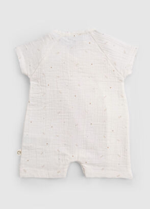 Little Gusto Ekru Organik Pamuk Müslin Kruvaze Unisex Bebek Şort Tulum - 4