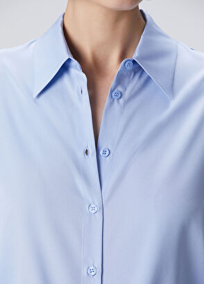 Mavi Klasik İpek Gömlek - Görsel 7