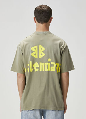 Balenciaga Medium Fit Tape Type Haki T-shirt - 4