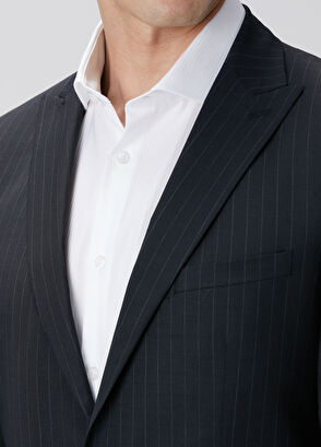 Network Siyah Çizgi Desenli Yün Karışımlı Takım Elbise - 6