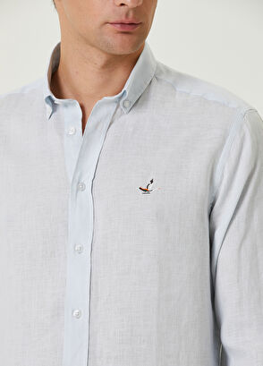 Beymen Club Comfort Fit Açık Mavi Keten Gömlek - 6