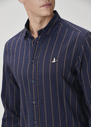 Beymen Club Comfort Fit Navy Blue Striped Shirt - 6