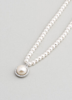 So Chic Vintage Pearl Silver Minimal 18K White Gold Plated Women's Necklace - 5