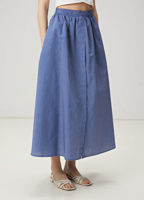 Beymen Club Koyu Mavi Çizgili Midi Etek - 3