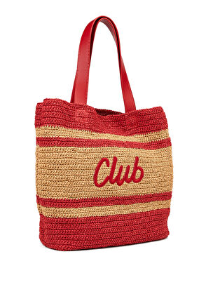 Beymen Club Beige Red Raffia Shopping Bag - 4