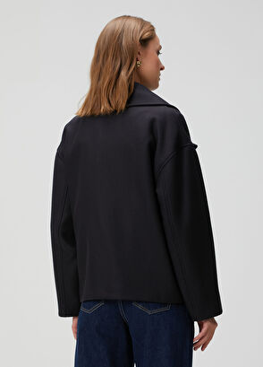 Lacivert Kruvaze Yün Kaban - Görsel 7