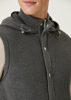 Beymen Club Grey Hooded Knit Textured Wool Knit Vest - 6