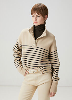 Beymen Club Beige Striped Wool Sweater - 3