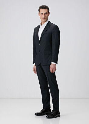 Network Siyah Çizgi Desenli Yün Karışımlı Takım Elbise - 4