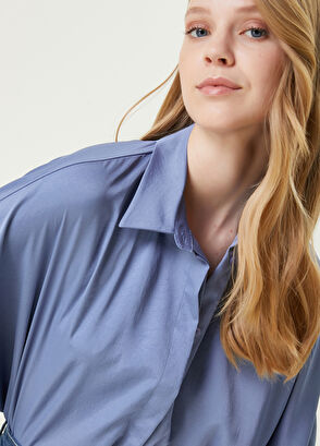 Beymen Club Mavi Dökümlü Yarasa Kol Twill Gömlek - 3