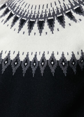 Network Siyah Desenli Yün Karışımlı Kazak - 6