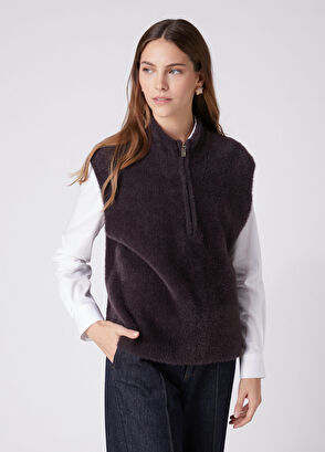 Beymen Club Plum Zippered Feathered Sweater - 6
