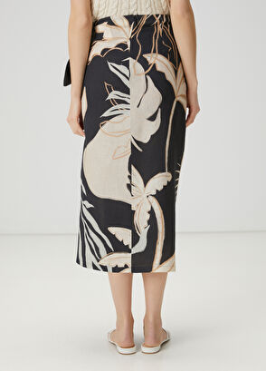 Beymen Club Siyah Ekru Desenli Midi Keten Etek - 6