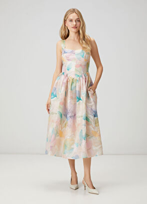 Beymen Club Floral Midi Linen Cocktail Dress - 4