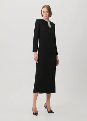 Valentino Black Collar Embellished Midi Silk Cocktail Dress - 3