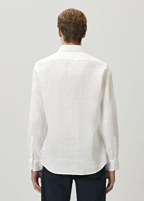Beymen Club White Comfort Fit Italian Collar Linen Shirt - 5