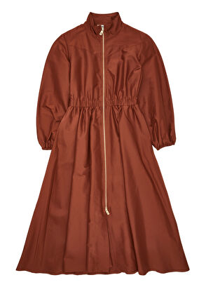 Beymen Club Tarçın Fermuarlı Midi Tafta Elbise - 8