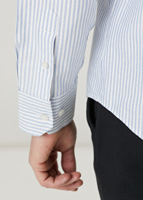 Beymen Club Comfort Fit Blue White Stripe Patterned Oxford Shi - 9